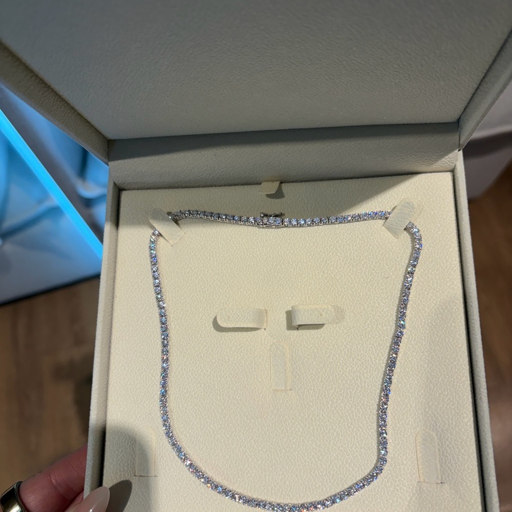 Women’s Silver Tennis Necklace - 3MM Moissanite 16 inches 9.00 ctw .925
